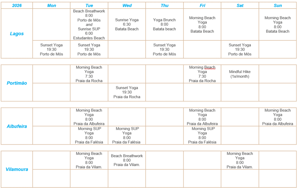 el Sol Yoga schedule algarve