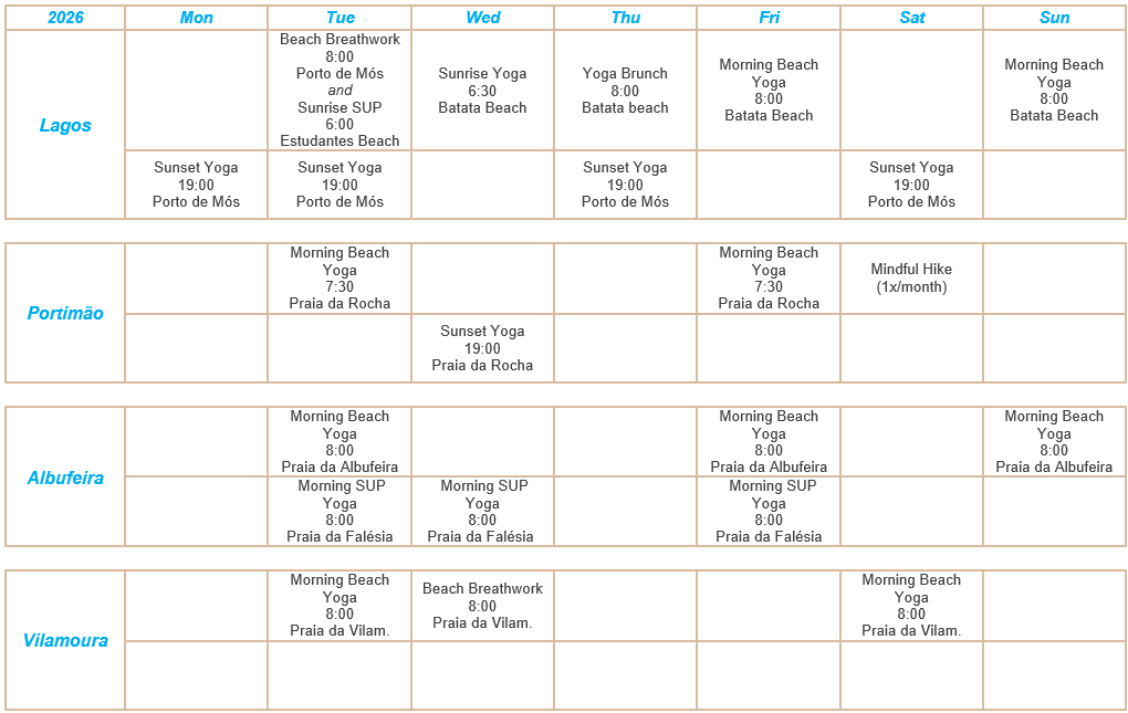 Timetable Beach Yoga